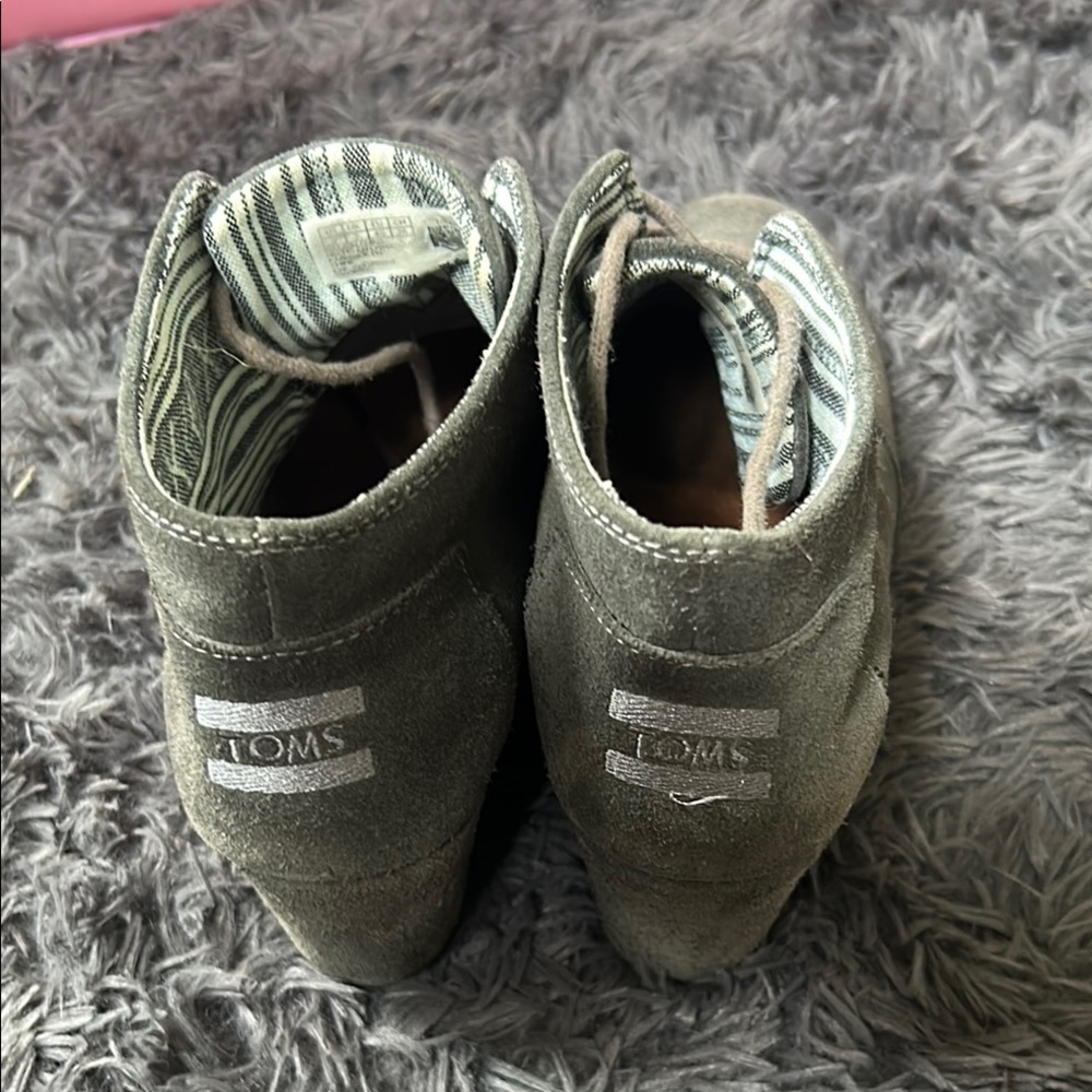Toms Grey Suede Wedge Ankle Boots